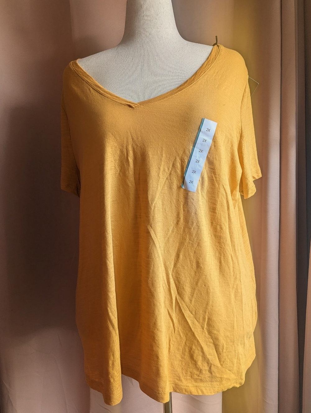 AVA & VIV Gold V-Neck Short Sleeve Top 2x(20W-22W) New